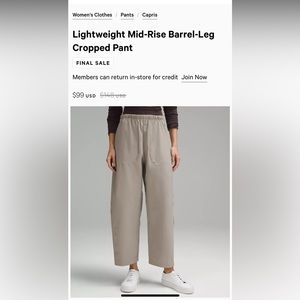 Perfect condition barrel pant 14 Lululemon!!